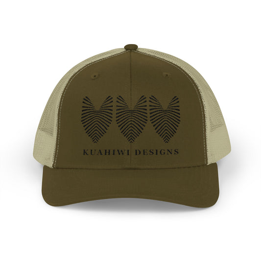 Kalo Trucker Hat - Black Stitching on Moss/Khaki