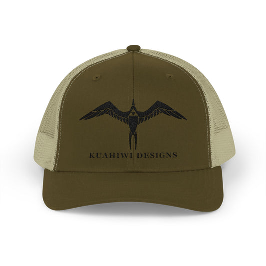 'Iwa Trucker Hat - Black Stitching on Moss/Khaki