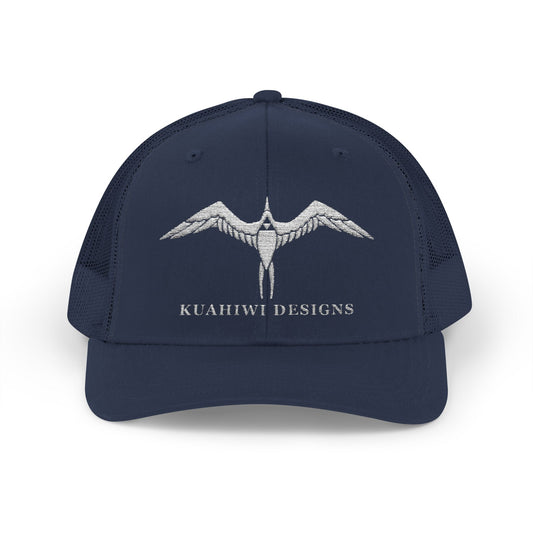 'Iwa Trucker Hat - White Stitching on Navy