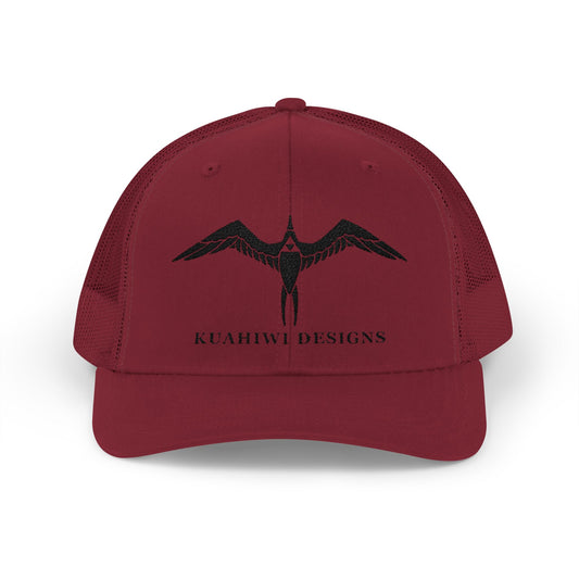 'Iwa Trucker Hat - Black Stitching on Cranberry