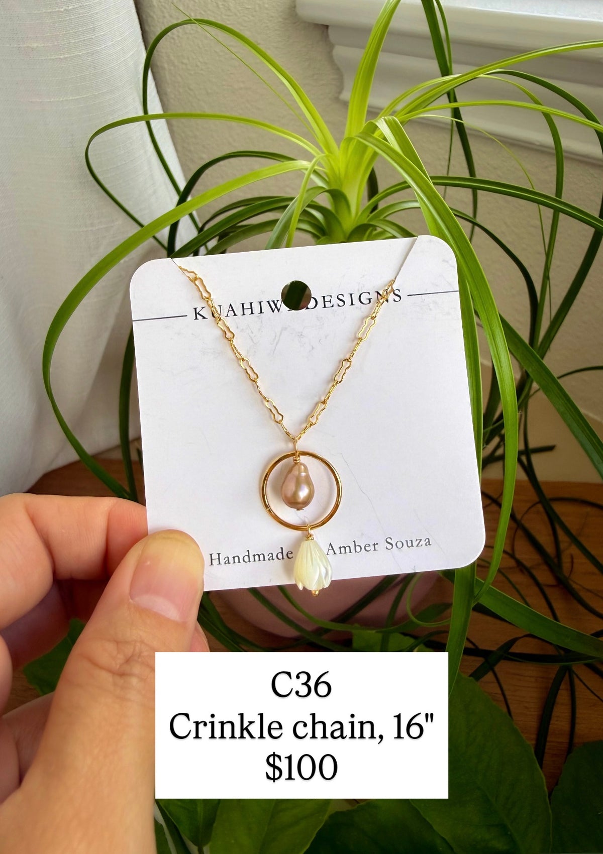 Edison Pearl and Pikake Hoop Necklace