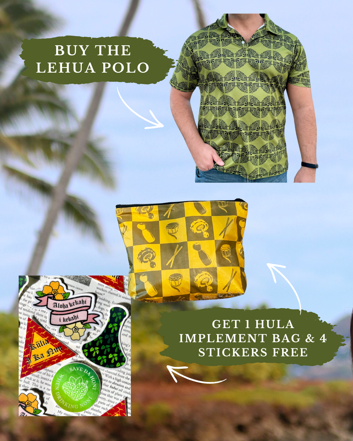 Buy 1 Lehua Polo, Get 1 Bag & 4 Stickers FREE