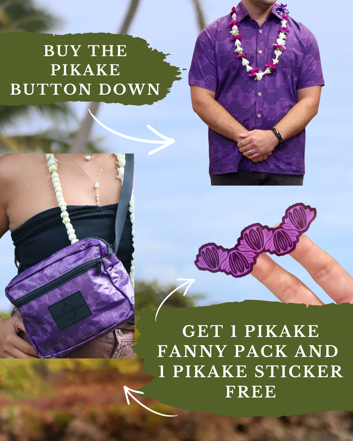 Buy 1 Pikake Button Down, Get a Matching Fanny & Sticker FREE