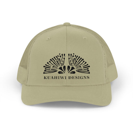 Lehua Trucker Hat - Black Stitching on Khaki
