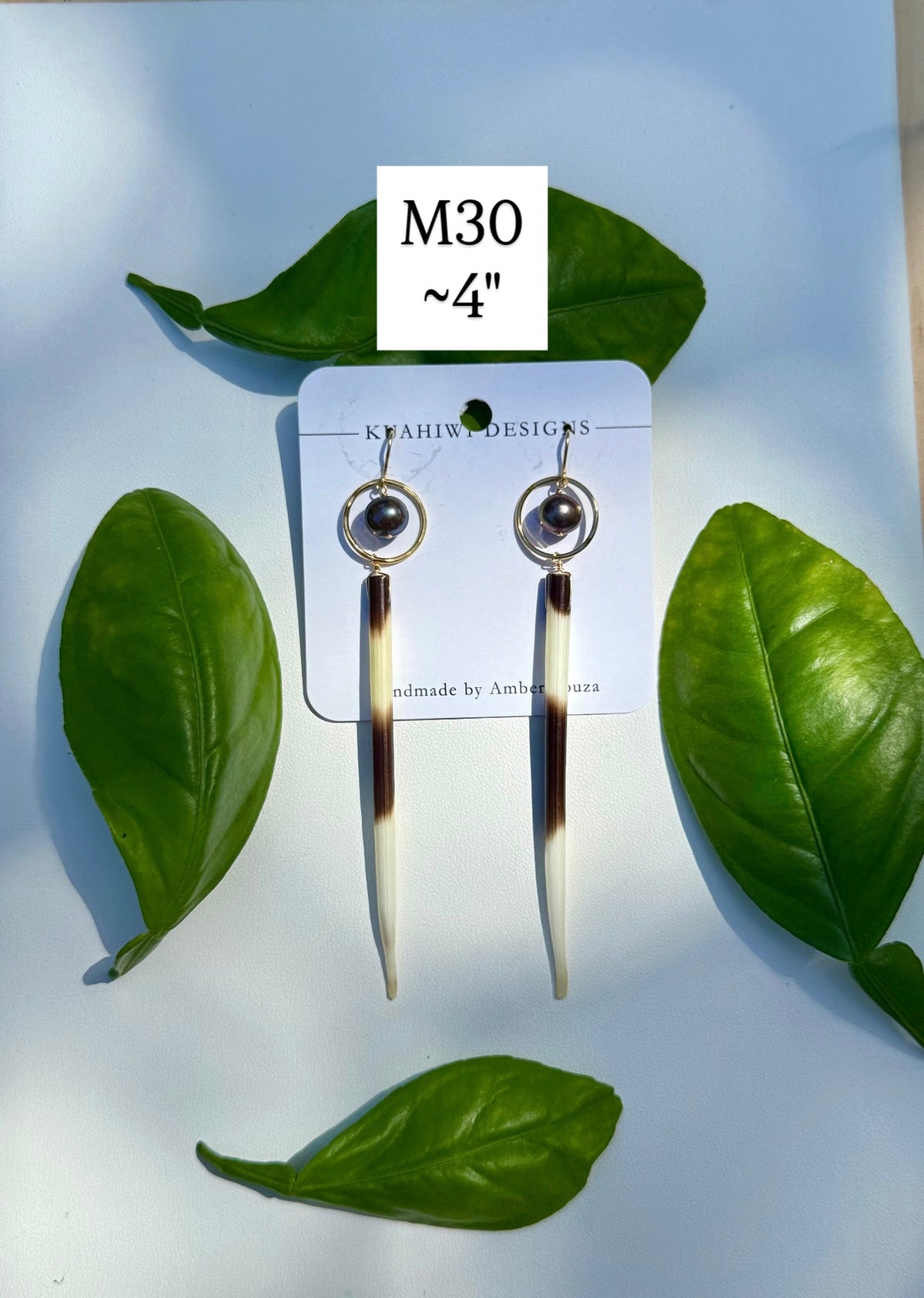 Porcupine Quill and Pearl Earrings
