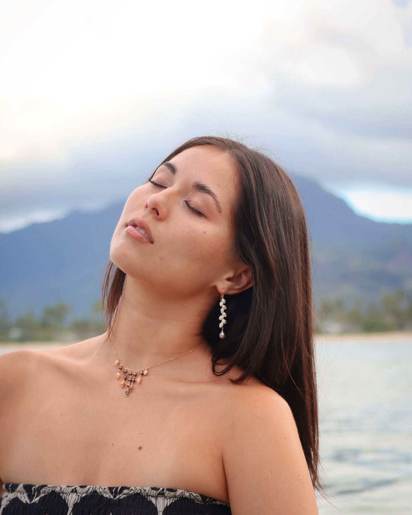 Flawed Niihau Momi and Tahitian Pearl Earrings - Kala Mai Sale Item