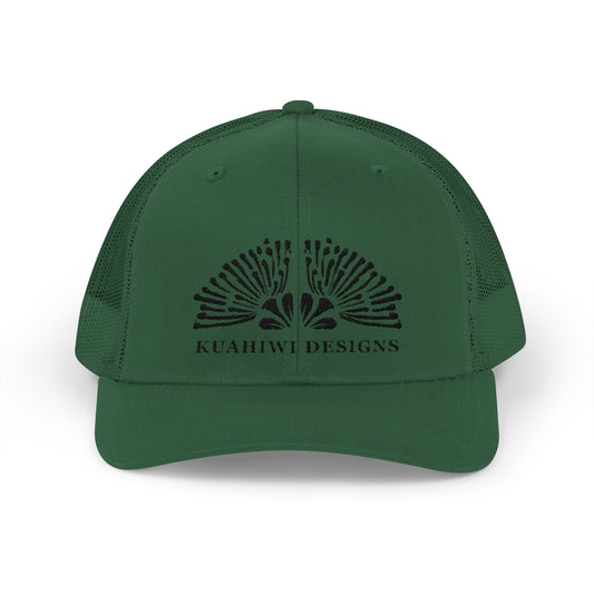 Lehua Trucker Hat - Black Stitching on Evergreen