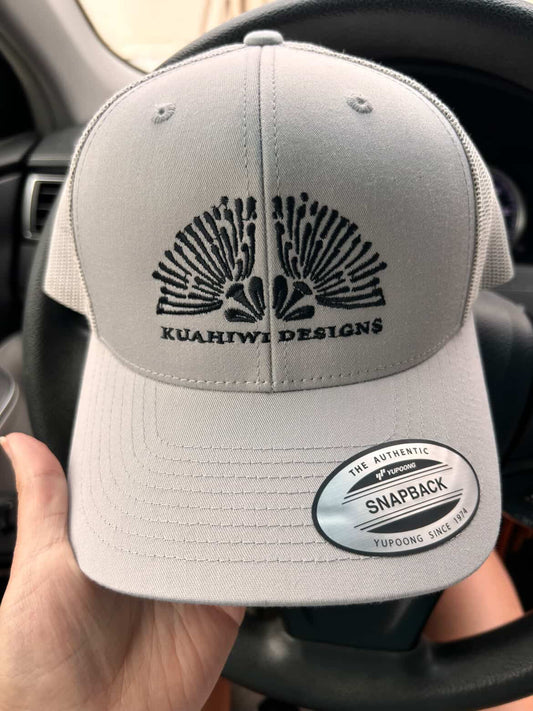 Lehua Trucker Hat - Black Stitching on Silver