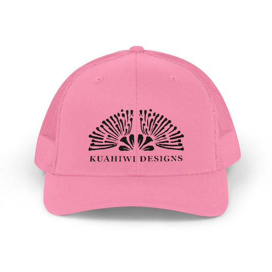 Lehua Trucker Hat - Black Stitching on Pink