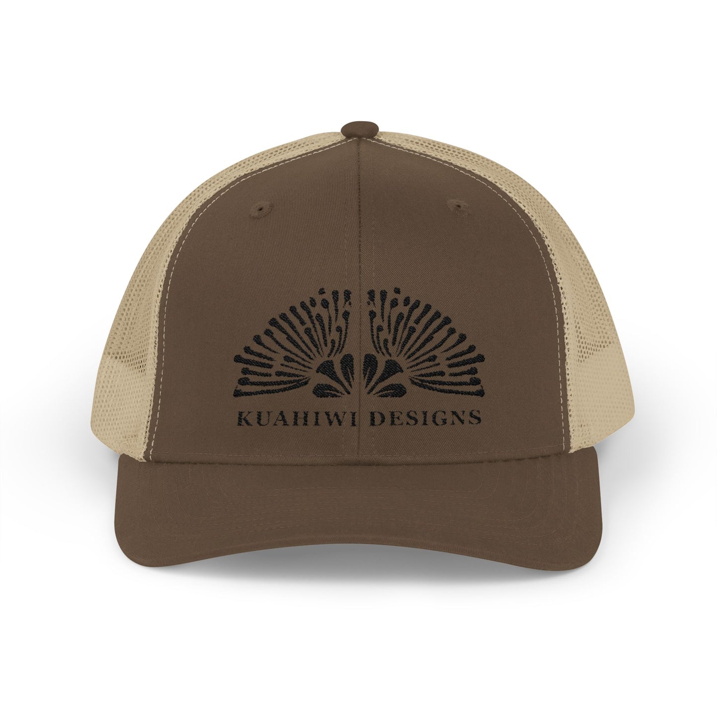 Lehua Trucker Hat - Black Stitching on Brown/Khaki