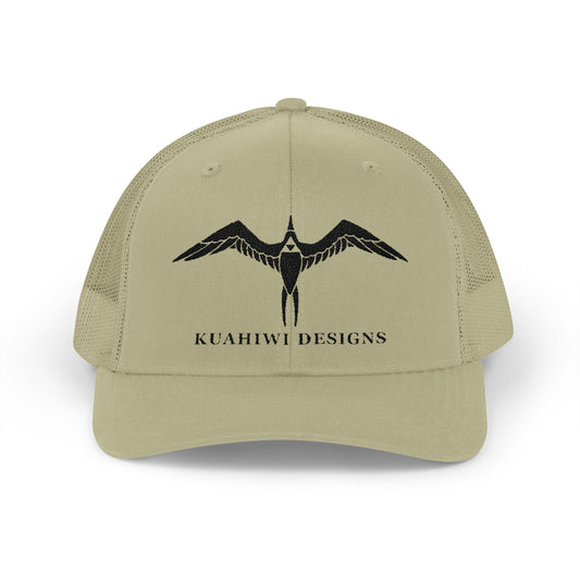 'Iwa Trucker Hat - Black Stitching on Khaki