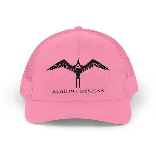 'Iwa Trucker Hat - Black Stitching on Pink