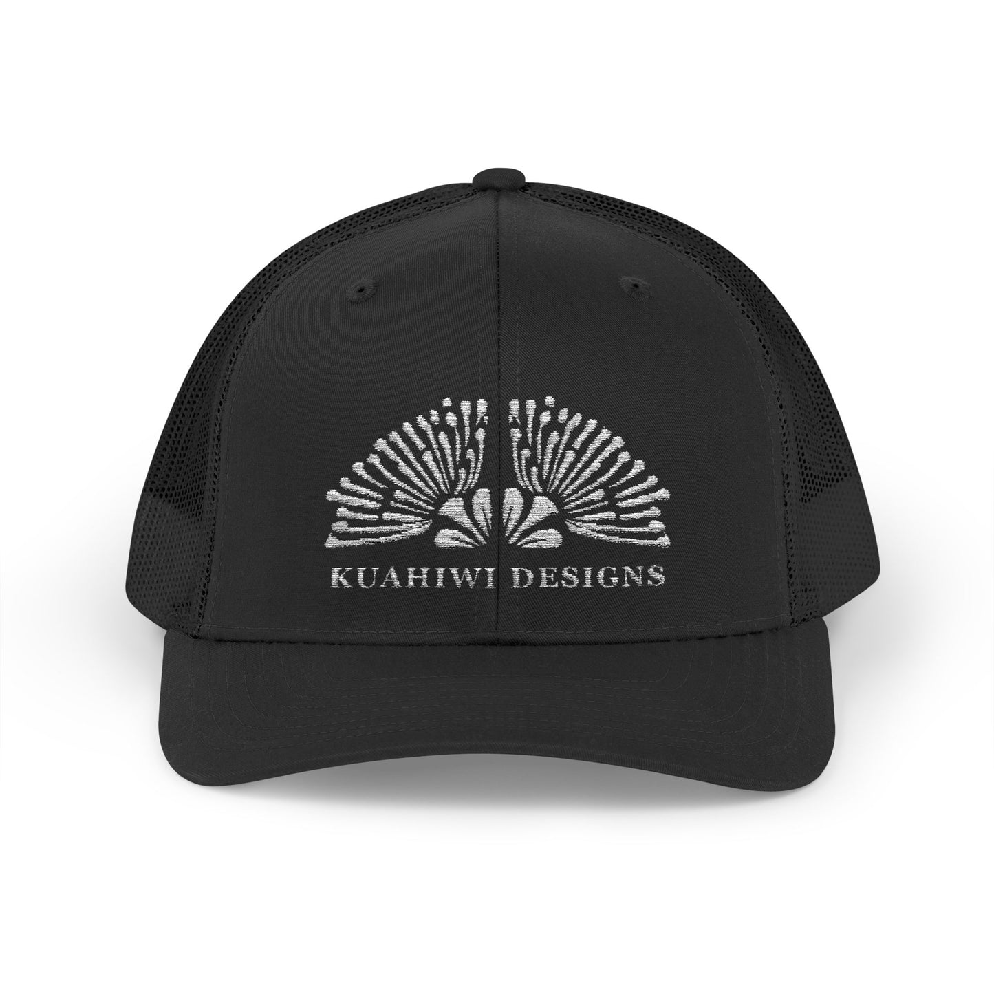 Lehua Trucker Hat - White Stitching on Black
