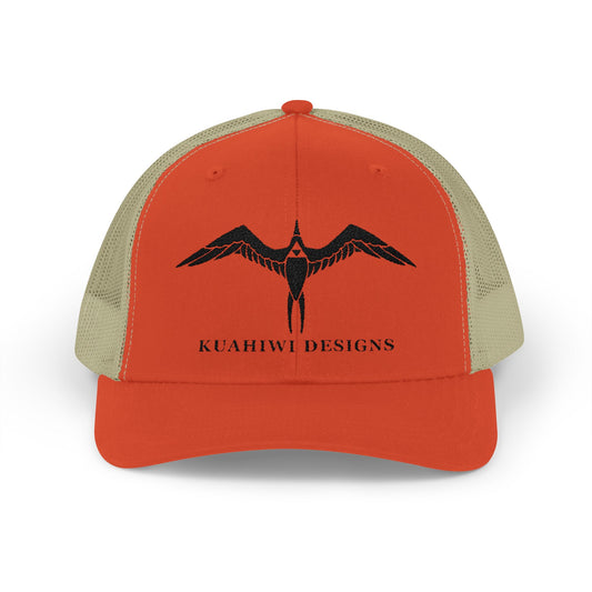 'Iwa Trucker Hat - Black Stitching on Orange/Khaki