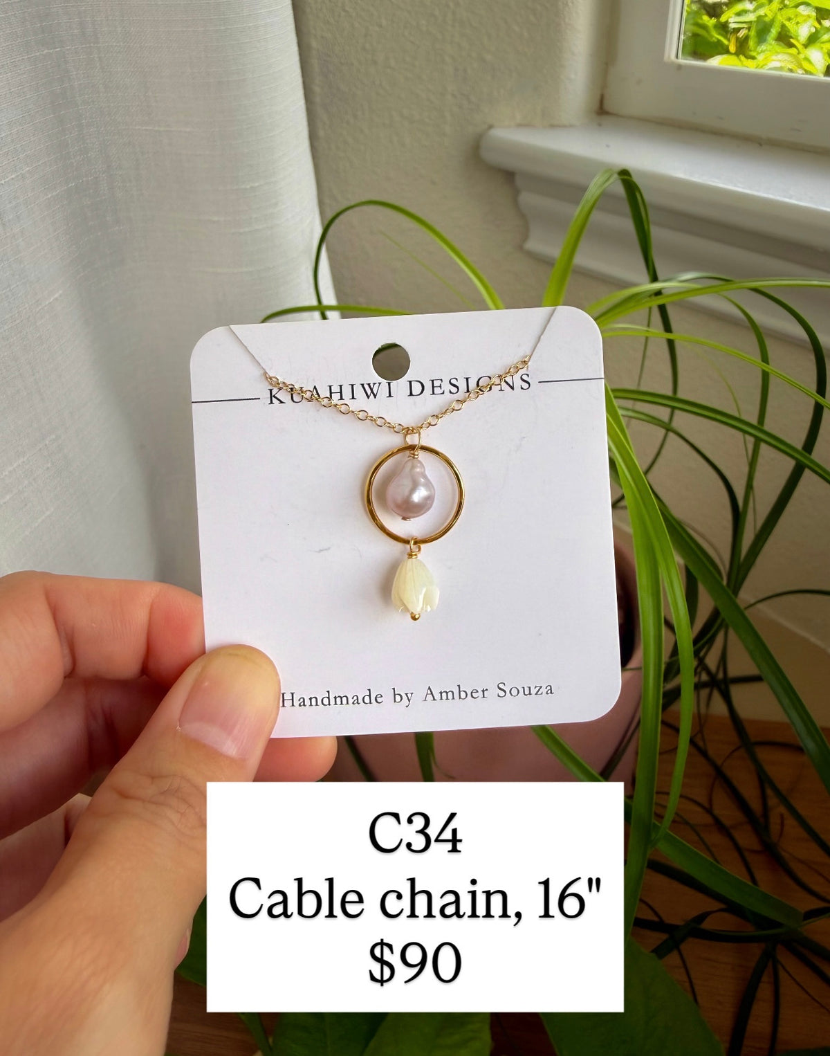 Edison Pearl and Pikake Hoop Necklace