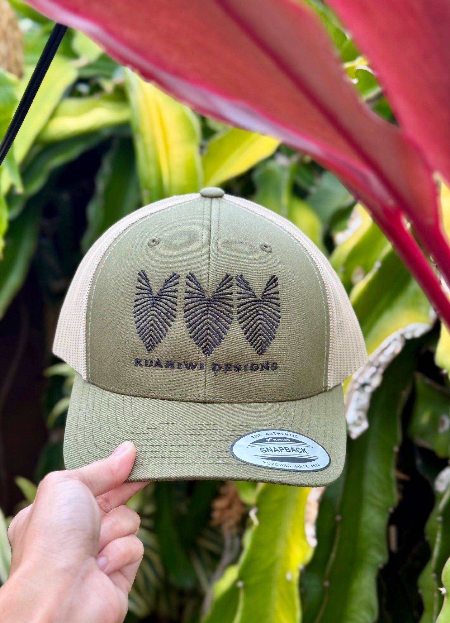 Kalo Trucker Hat - Black Stitching on Moss/Khaki