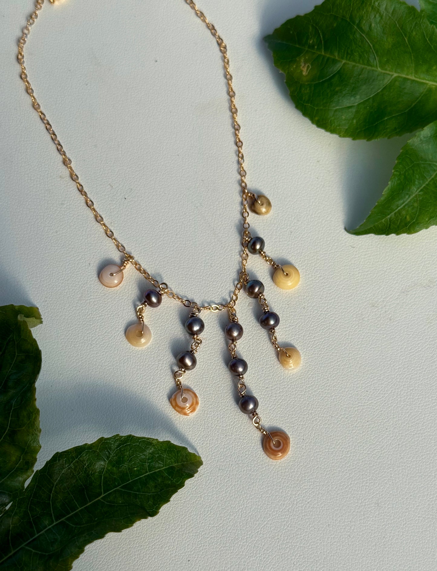 Ānuenue Puka and Pearl Droplet Necklace - READY TO SHIP