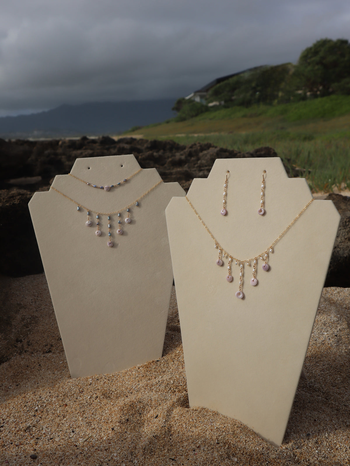 Purple Puka and Pearl Droplet Necklace