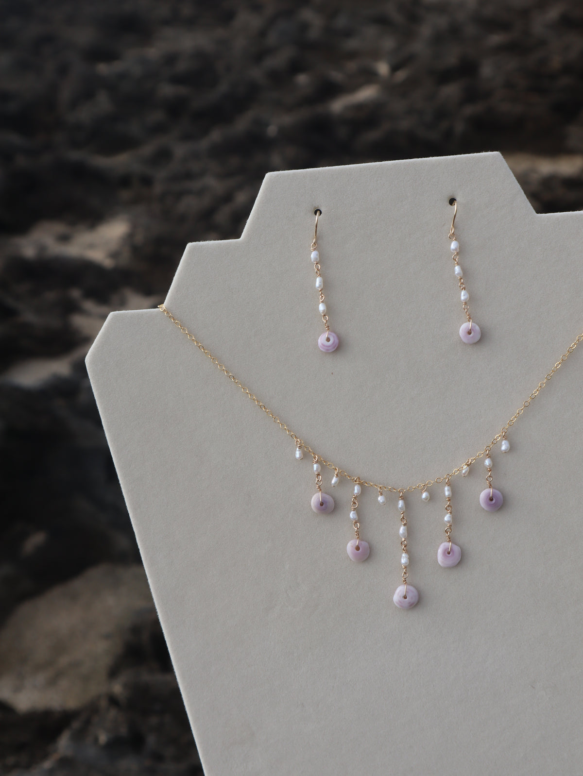 Purple Puka and Pearl Earrings