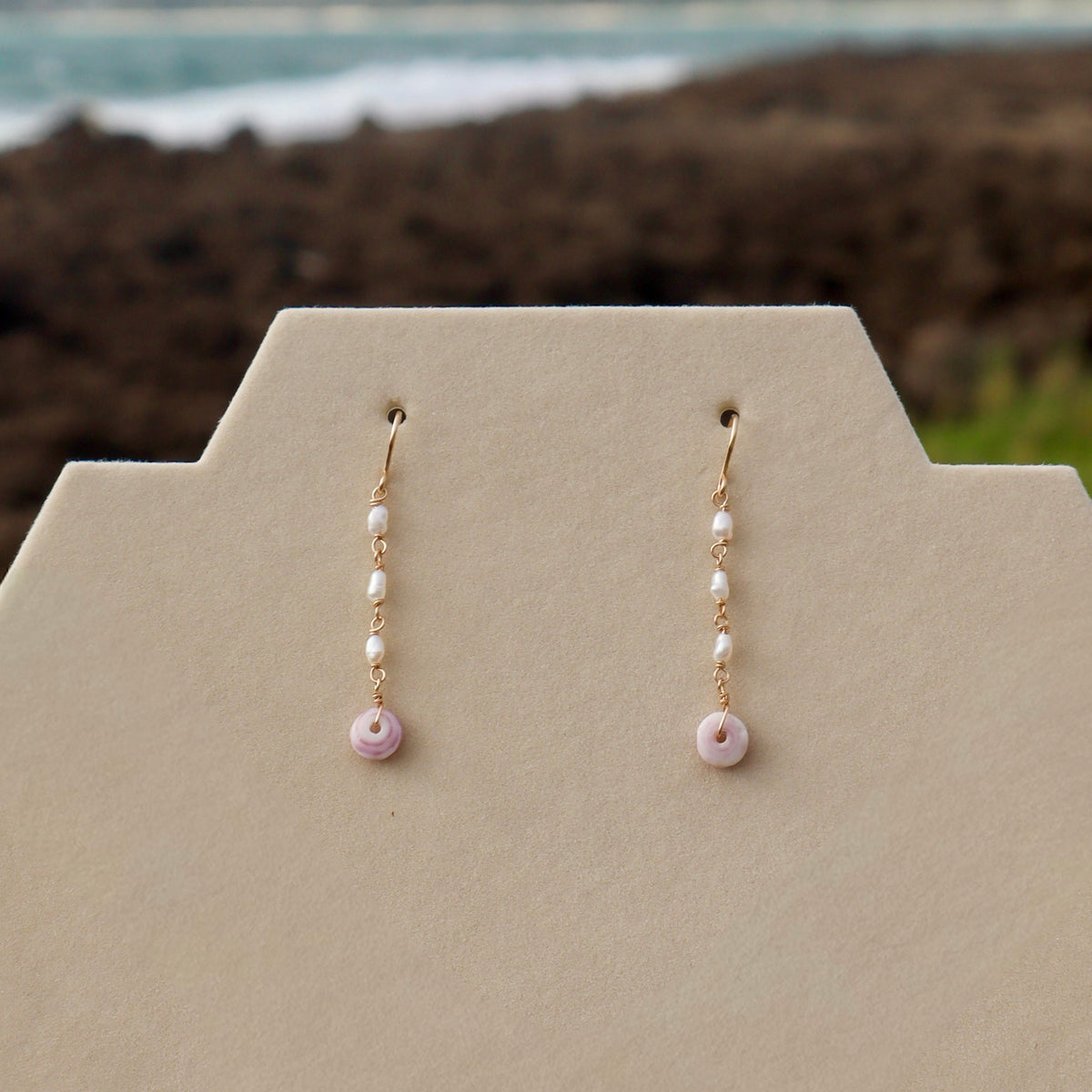 Purple Puka and Pearl Earrings