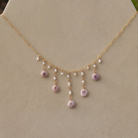 Purple Puka and Pearl Droplet Necklace