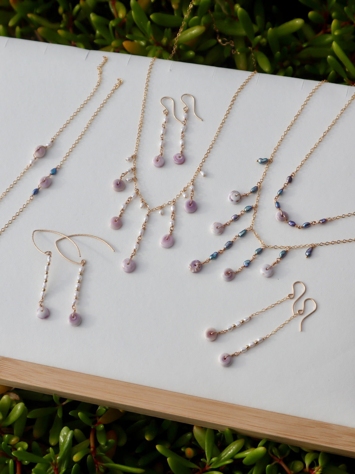 Purple Puka and Pearl Droplet Necklace