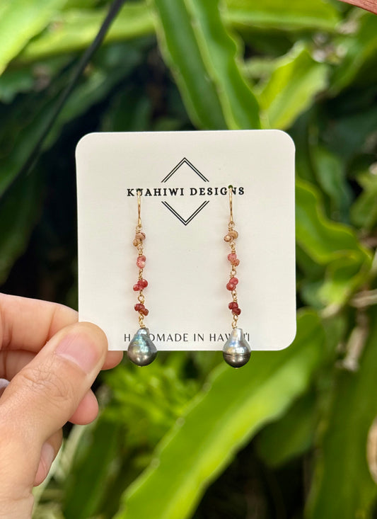 Ombré Niihau Kahelelani and Pearl Earrings