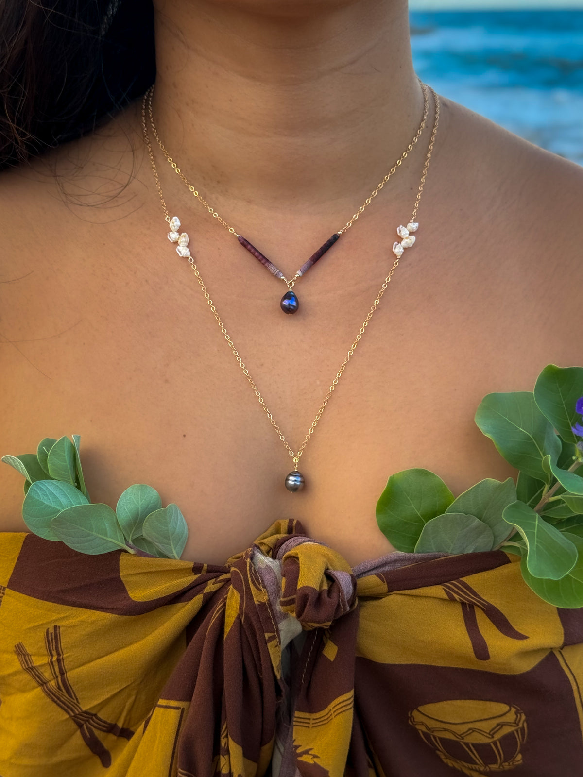 Niihau Momi Shell and Pearl Necklace