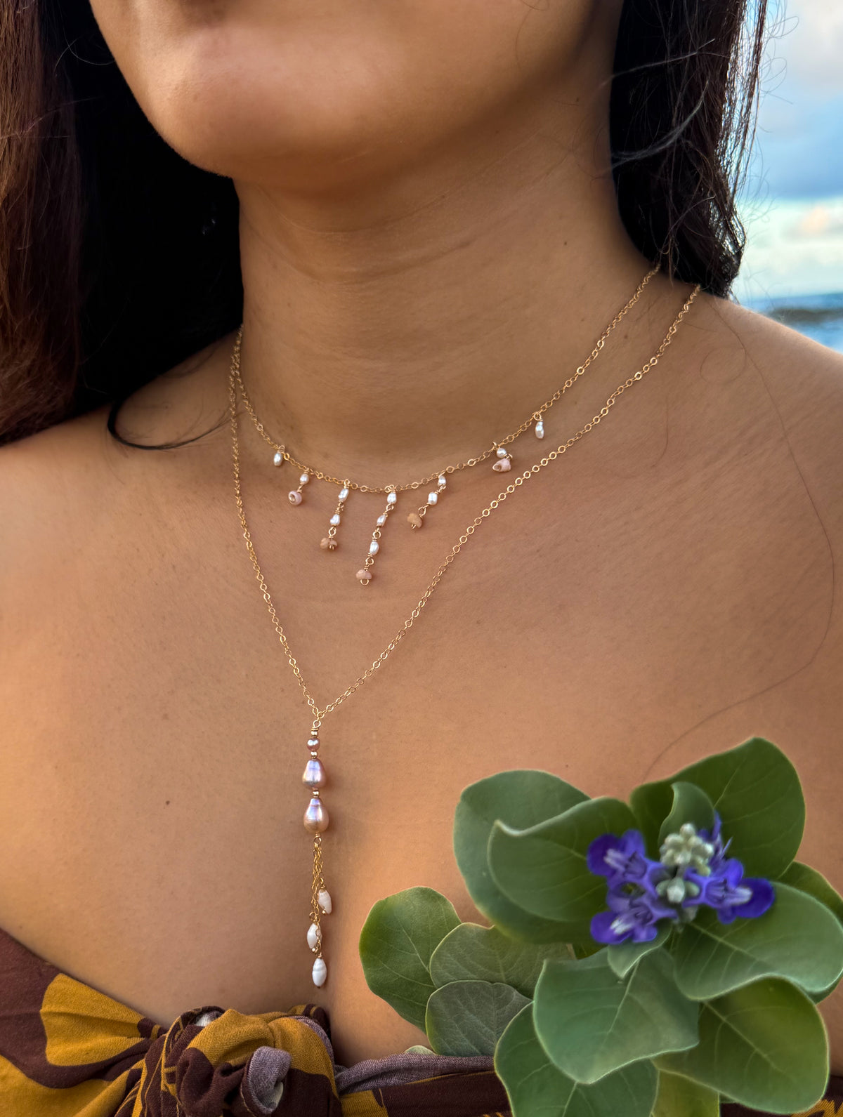 Pink Niihau Shell Droplet Necklace