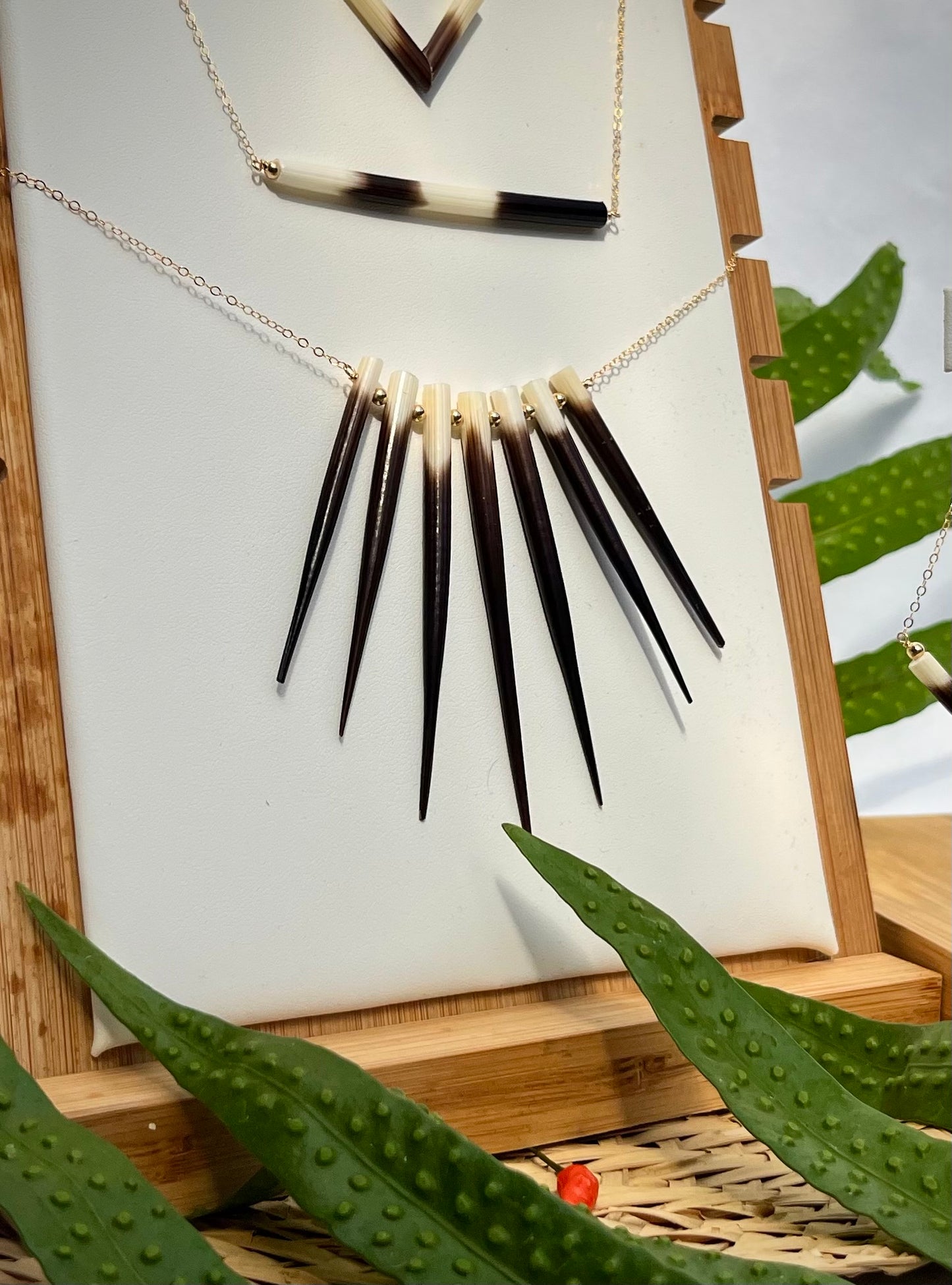 Black and White Porcupine Necklace - READY TO SHIP