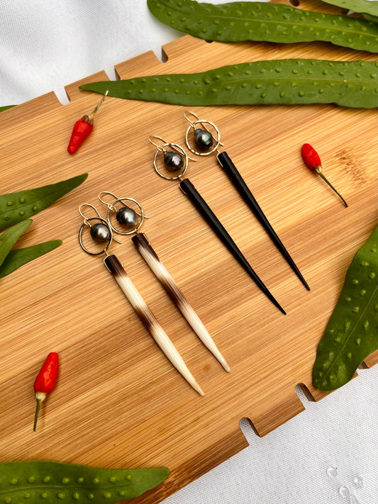 Porcupine Quill and Pearl Earrings