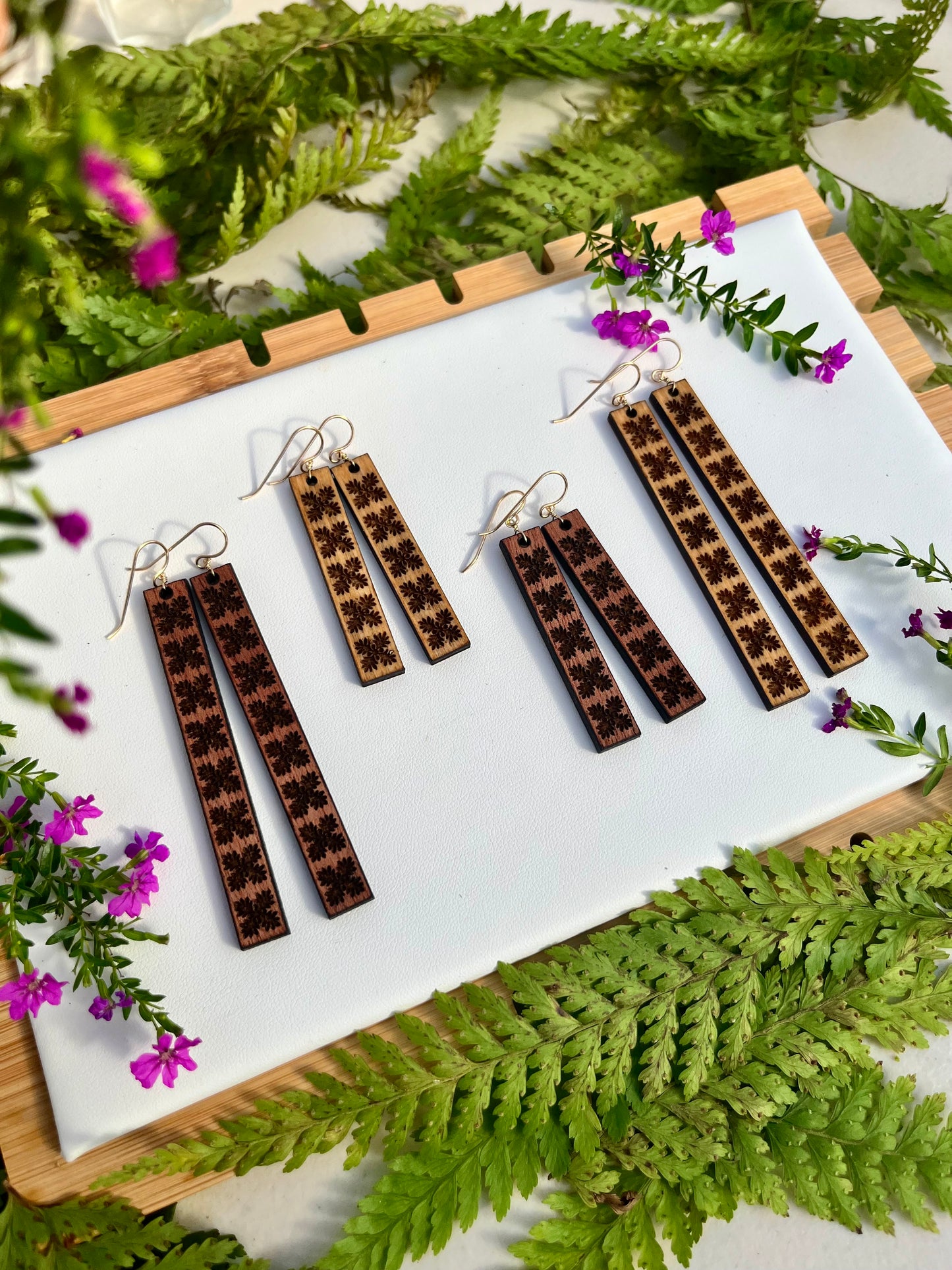 'Ulu Quilt Wood Earrings