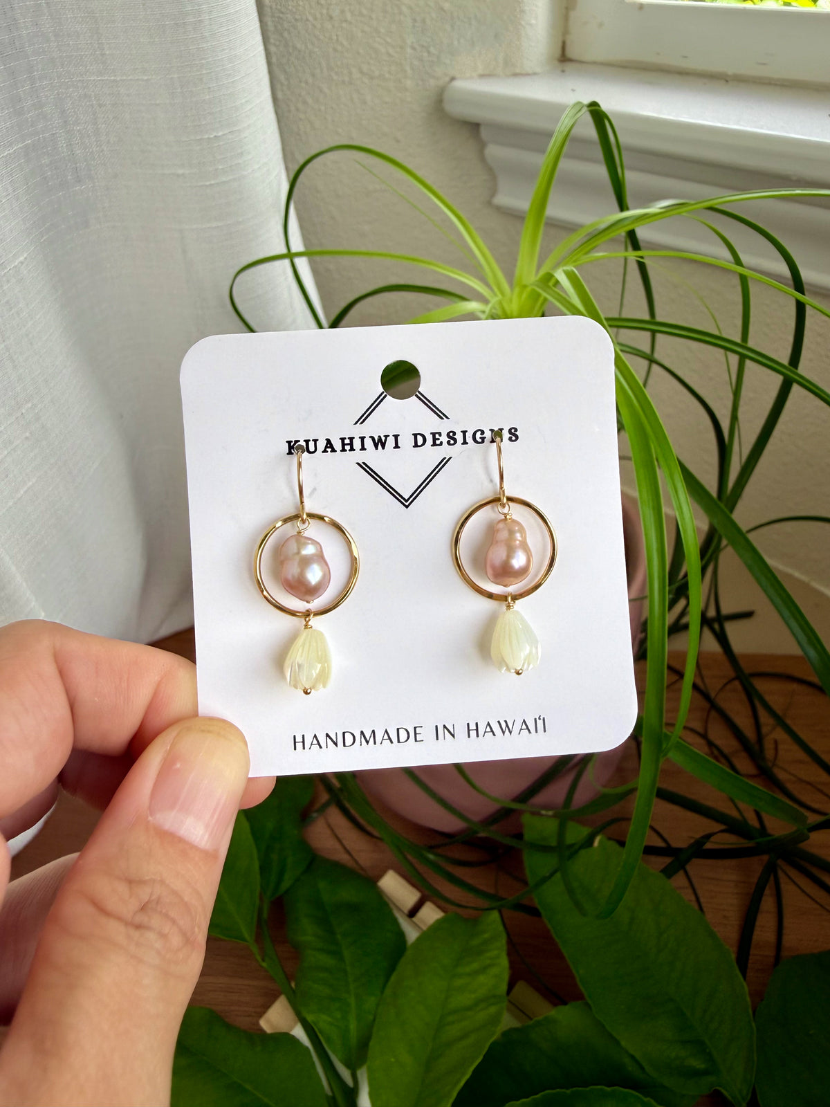Pearl and Pikake Hoop Earrings