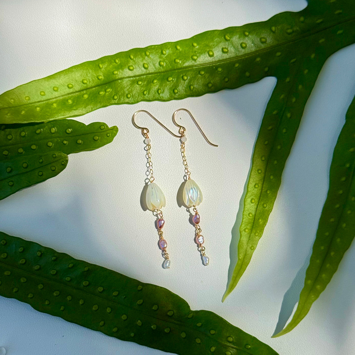 Ombre Pearl and Pikake Earrings