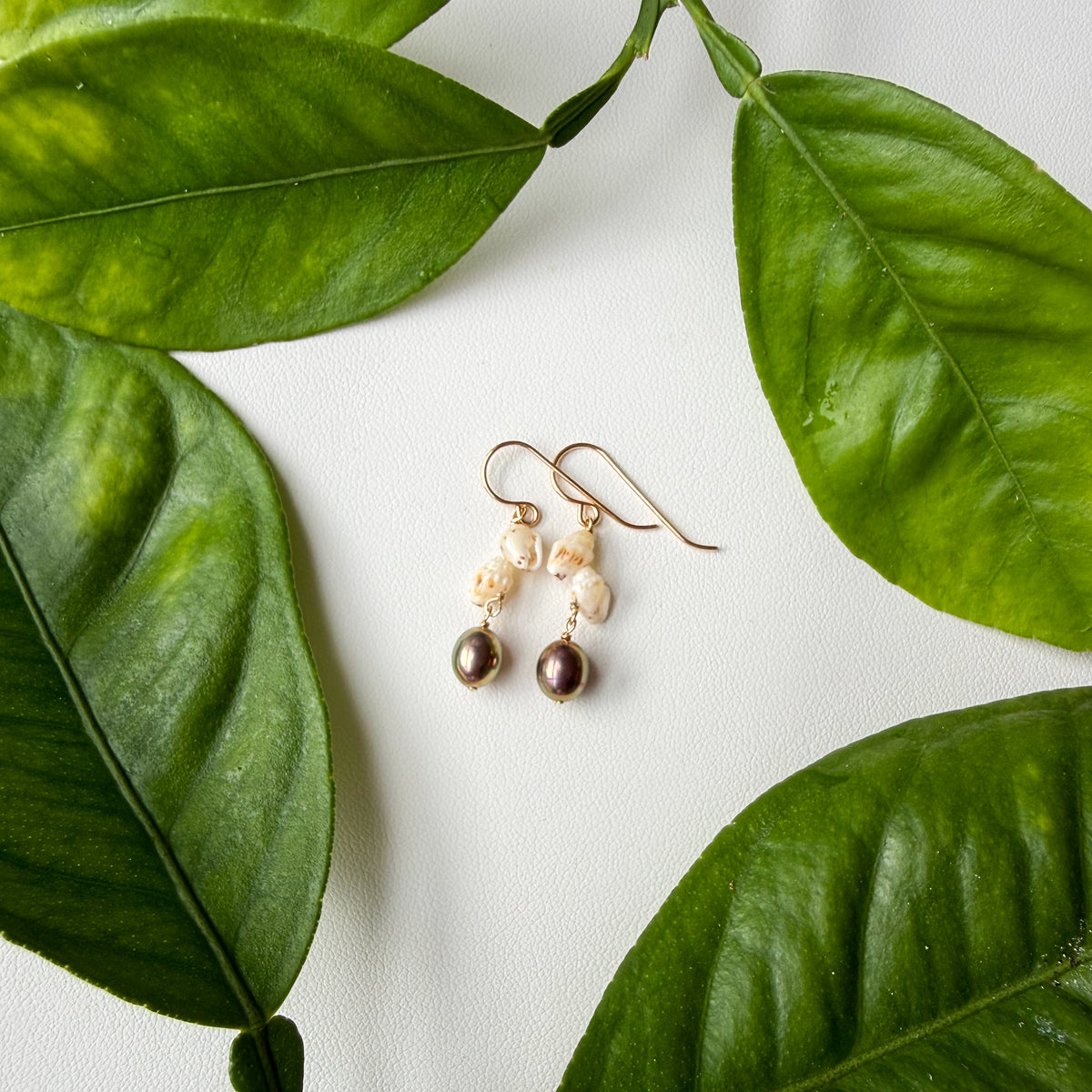 Niihau Momi and Pearl Earrings