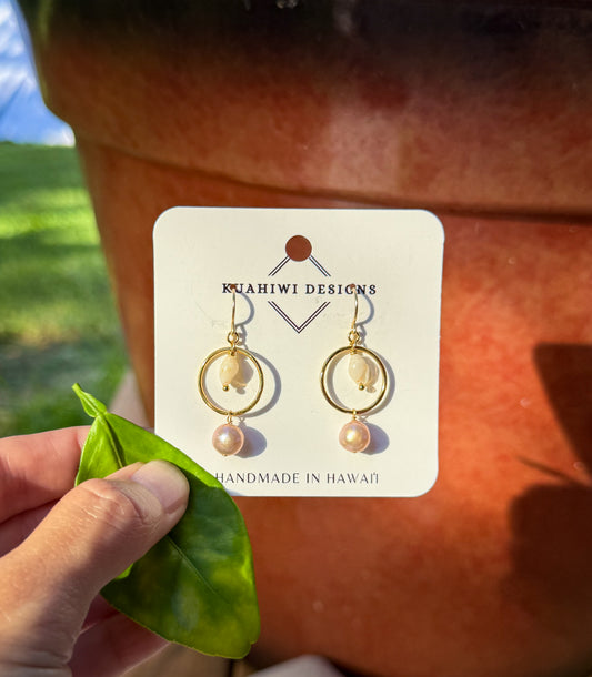 Pink Pearl and Niihau Shell Earrings