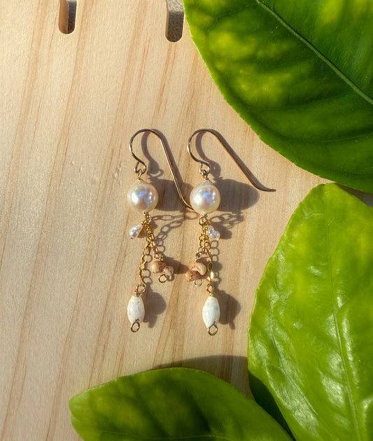 White Pearl and Niihau Shell Dangle Earrings