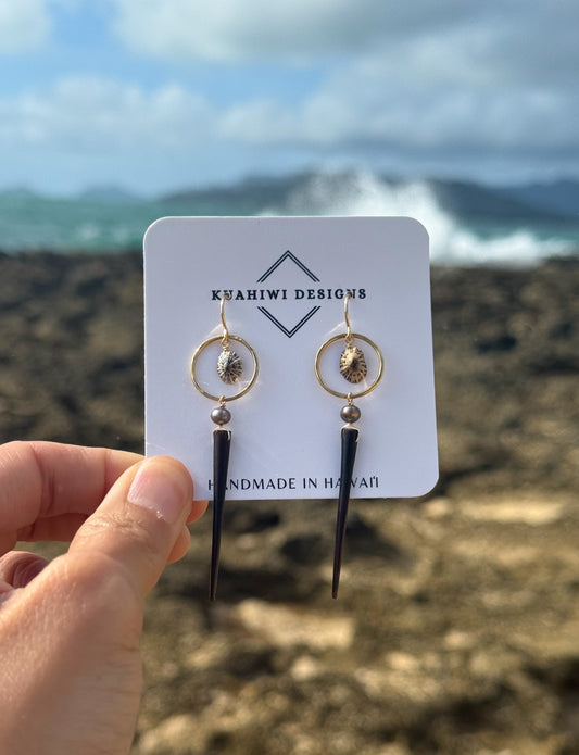 Opihi Awa and Porcupine Quill Earrings