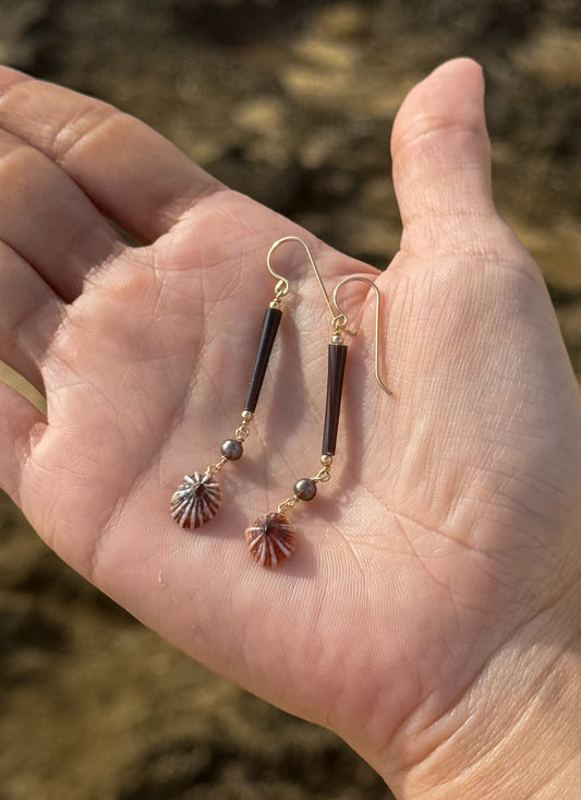 Opihi Awa and Porcupine Quill Earrings