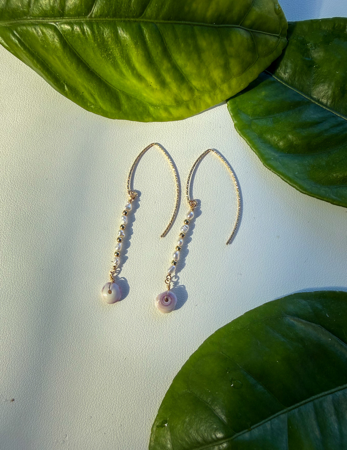 Purple Puka and Pearl Earrings