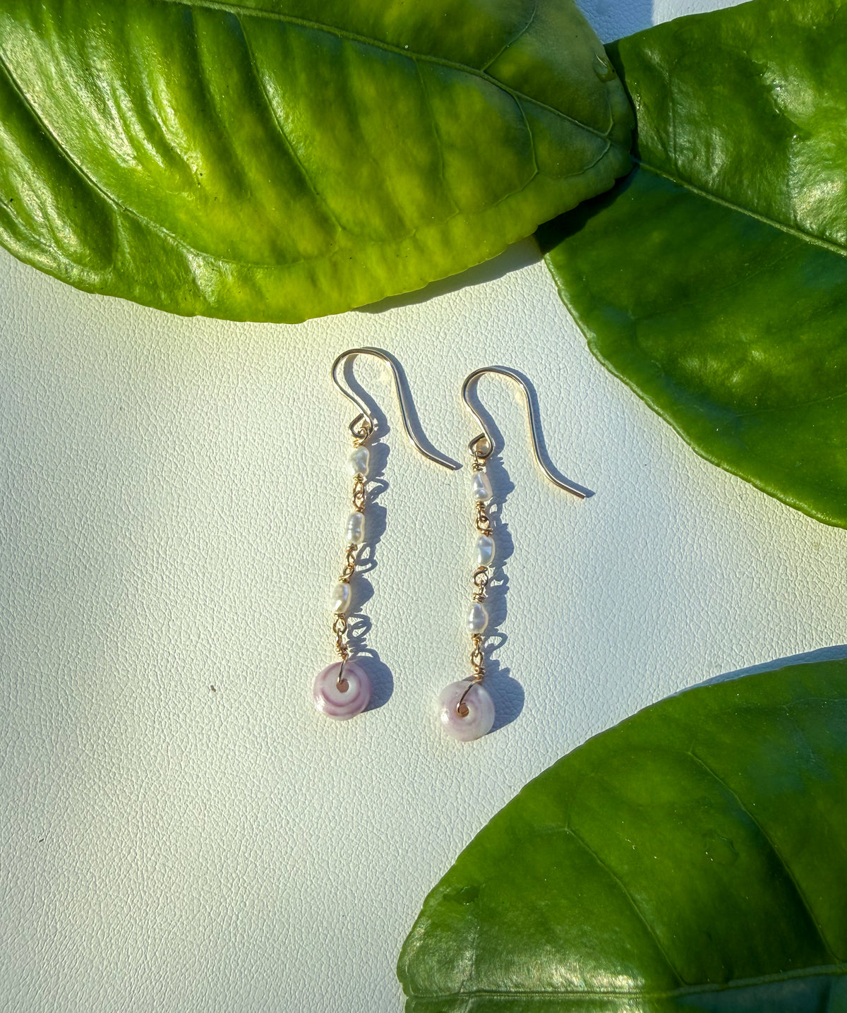 Purple Puka and Pearl Earrings