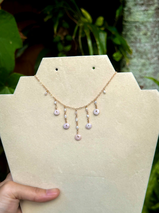 Purple Puka and Pearl Droplet Necklace