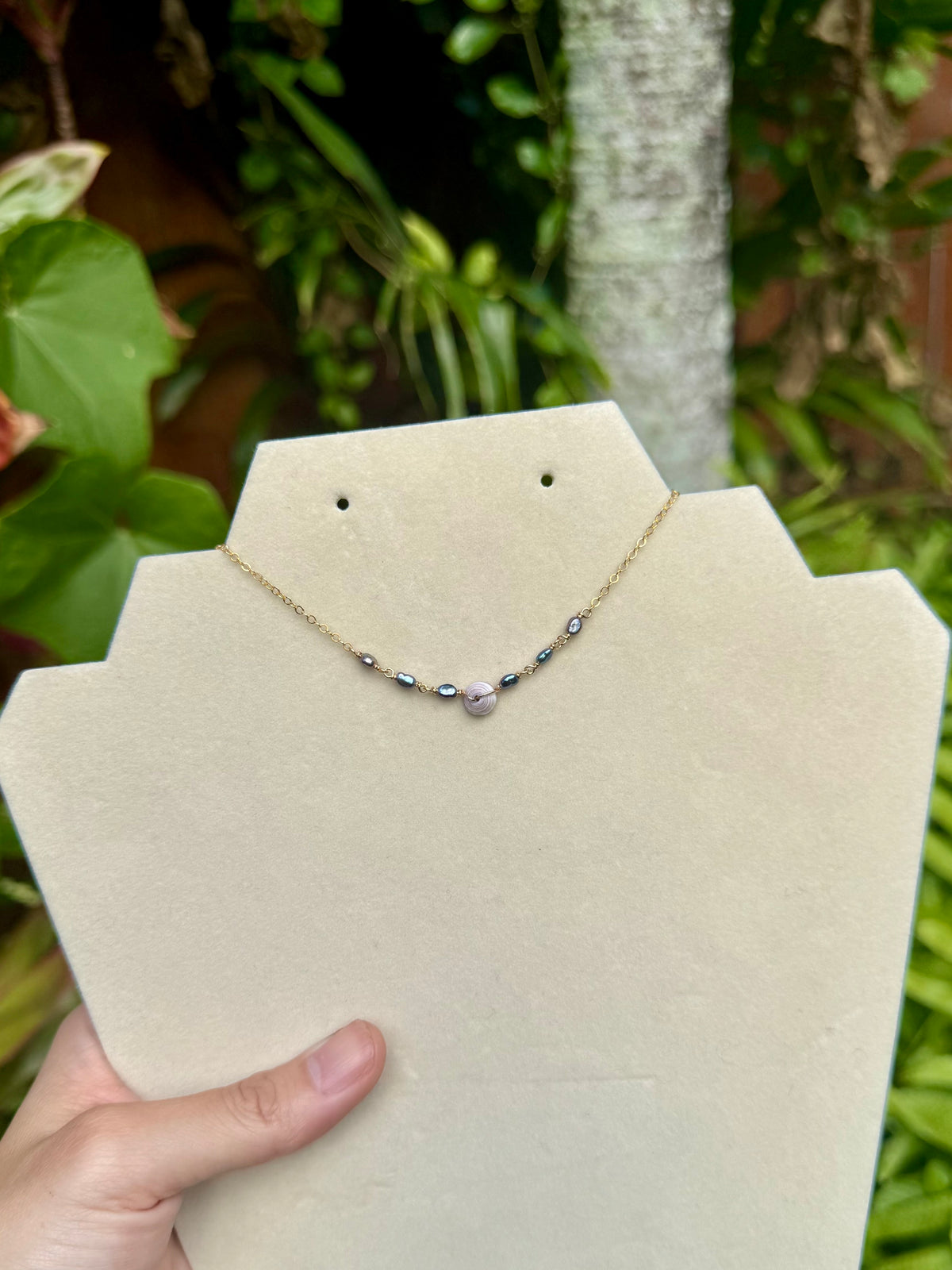 Purple Puka and Pearl Necklace