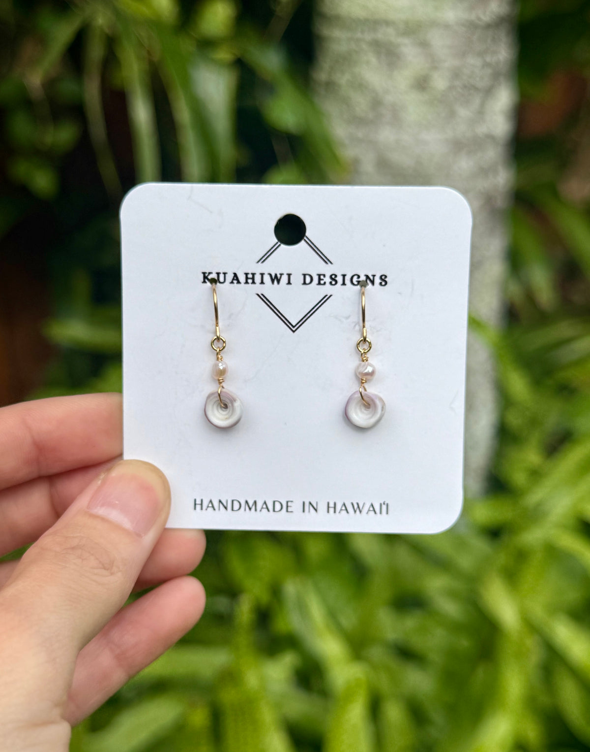 Purple Puka and Pearl Earrings