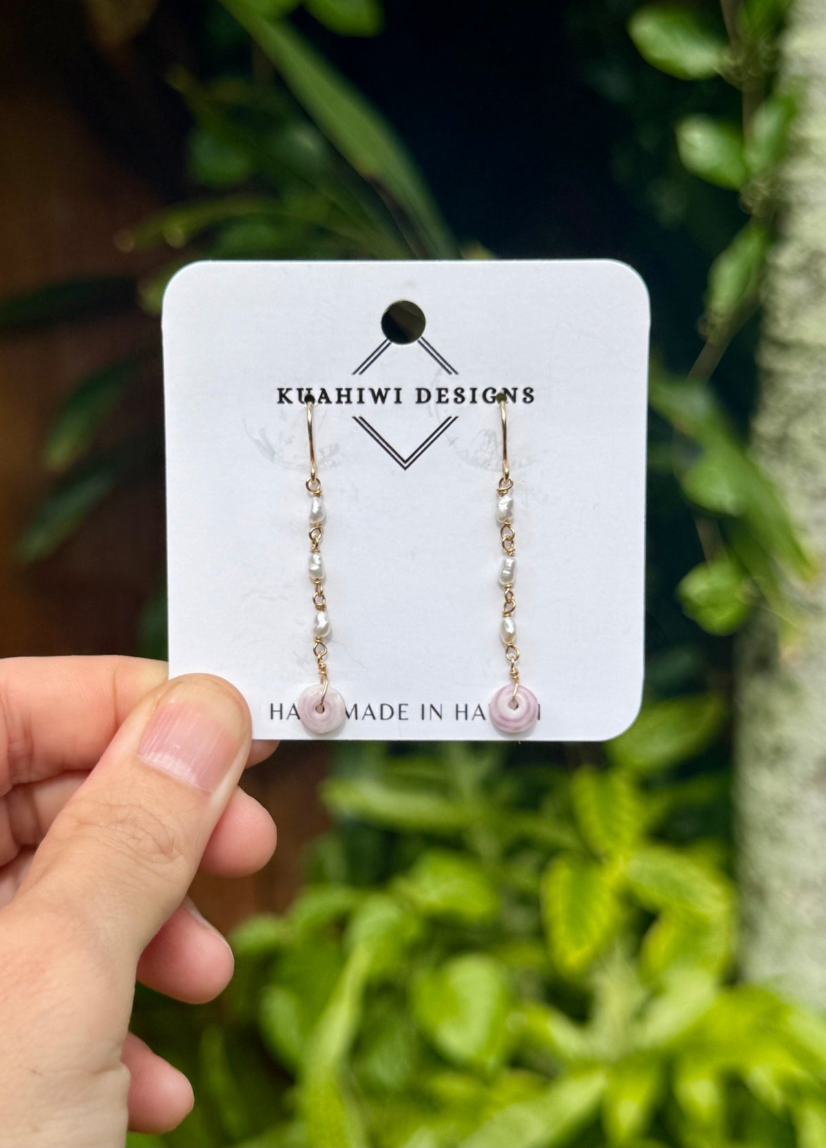 Purple Puka and Pearl Earrings