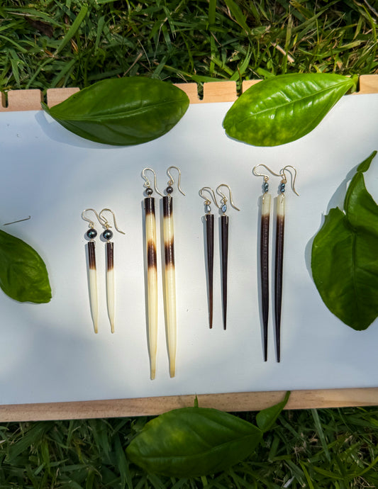 Porcupine Quill and Pearl Earrings