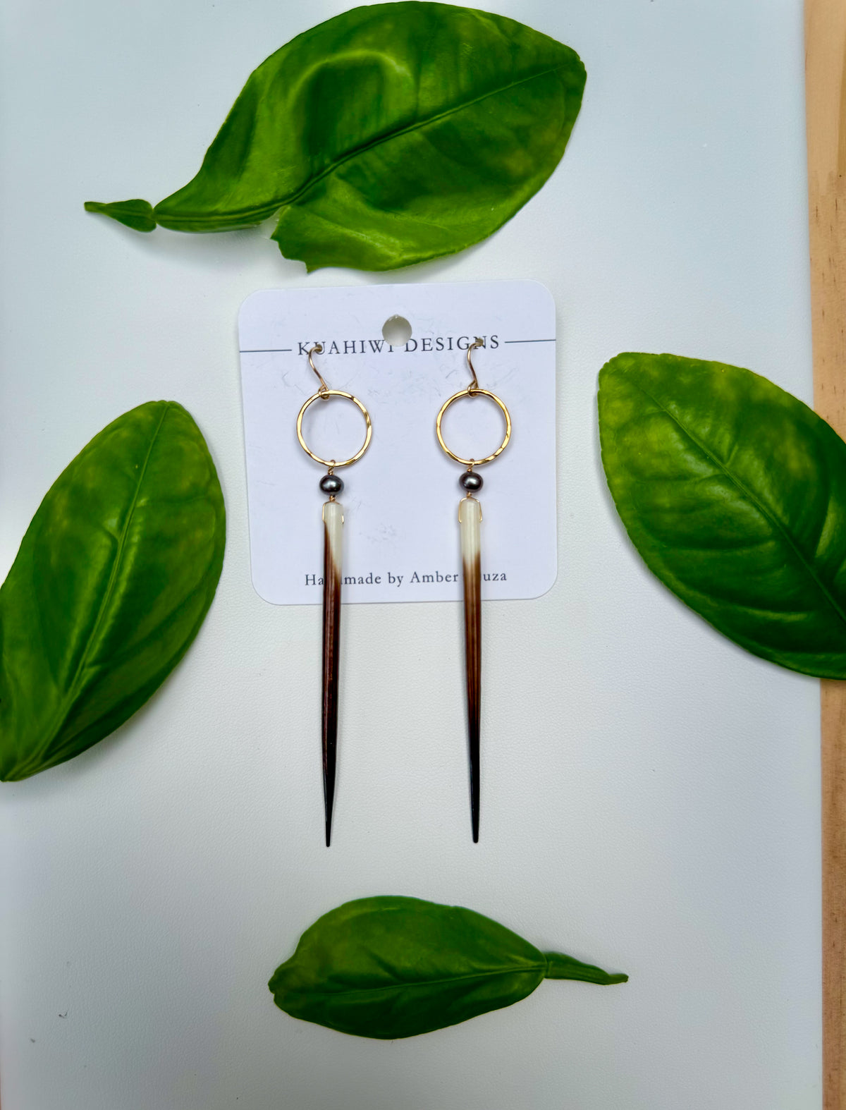 Porcupine Quill and Pearl Earrings