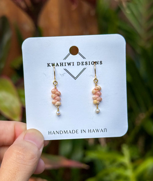 Pink Niihau Shell and Pearl Earrings