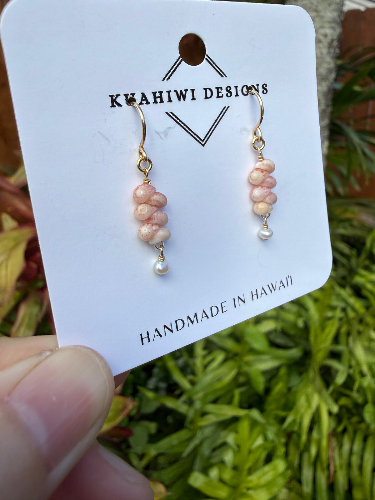 Pink Niihau Shell and Pearl Earrings
