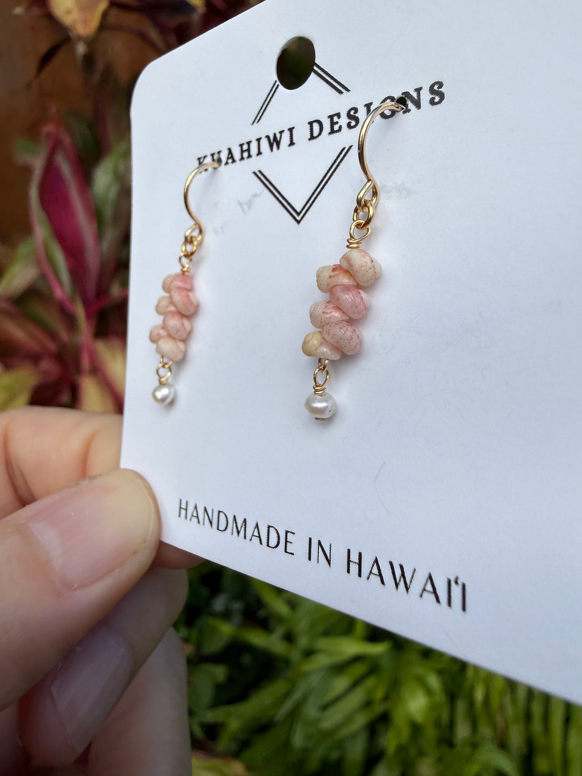 Pink Niihau Shell and Pearl Earrings